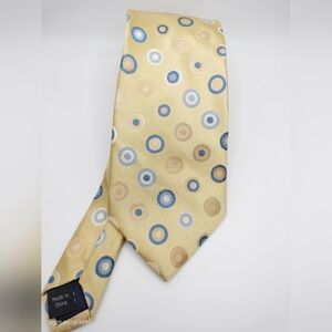 Joseph Abboud Silk Necktie Stylish Yellow Tan Blue Polka Dot Tie Formal Classic